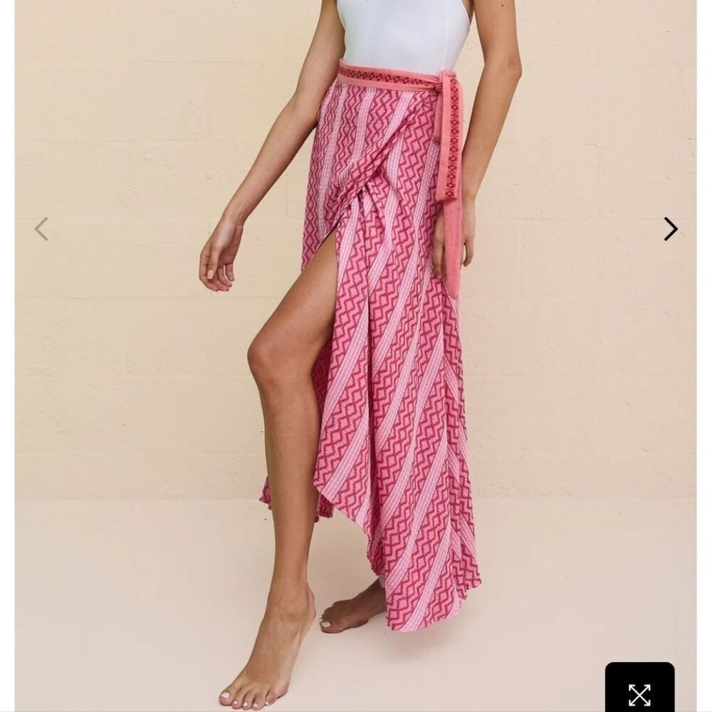 Pitusa Zig Zag Midi Asymmetrical Pink Wrap Skirt Standard NWT